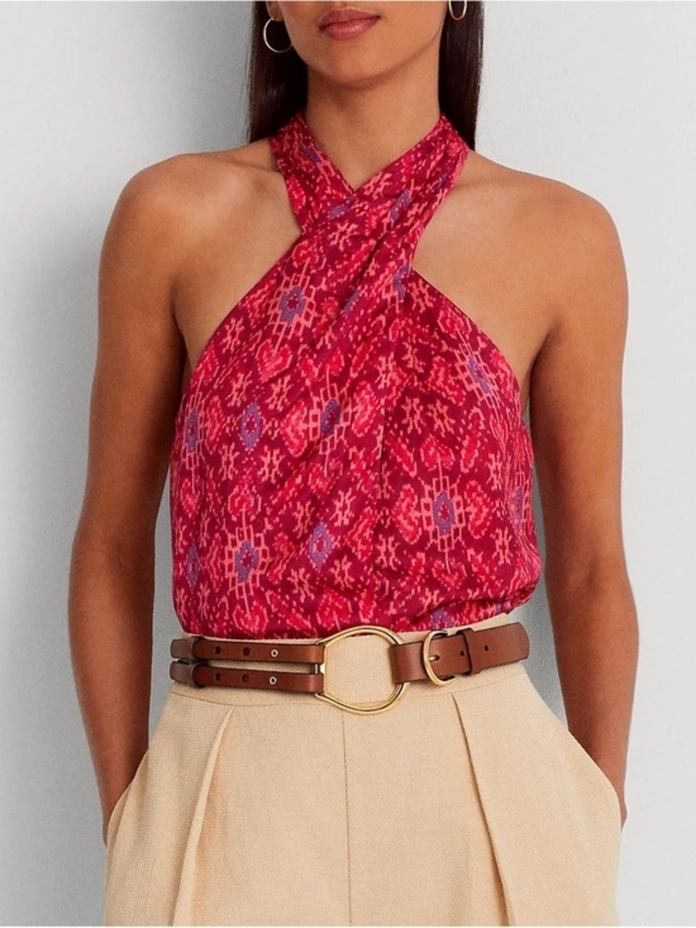 Lauren Ralph Cross-Front Halter Blouse